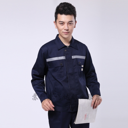 藏青拼米色涤棉线卡建筑工日照工作服AC090-JZ