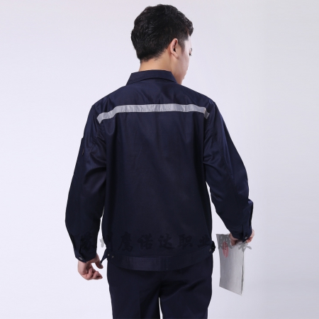 藏青拼米色涤棉线卡建筑工日照工作服AC090-JZ