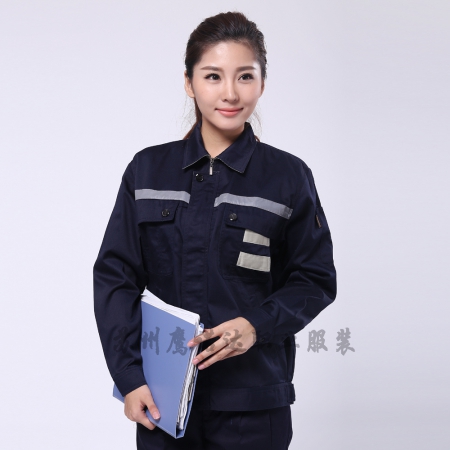 藏青拼米色涤棉线卡建筑工日照工作服AC090-JZ